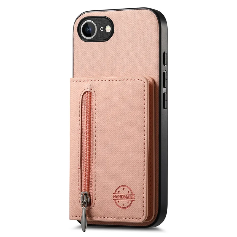 Phone Case For iPhone 17e  /  16e Zipper Card Holder Kickstand Jeans Cloth Texture Leather Back Cover - Pink