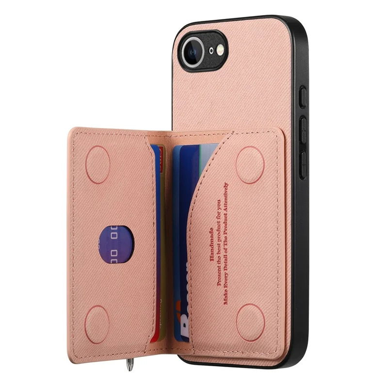 Phone Case For iPhone 17e  /  16e Zipper Card Holder Kickstand Jeans Cloth Texture Leather Back Cover - Pink