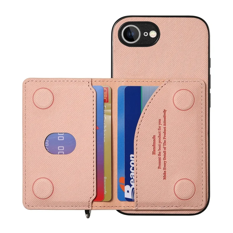 Phone Case For iPhone 17e  /  16e Zipper Card Holder Kickstand Jeans Cloth Texture Leather Back Cover - Pink