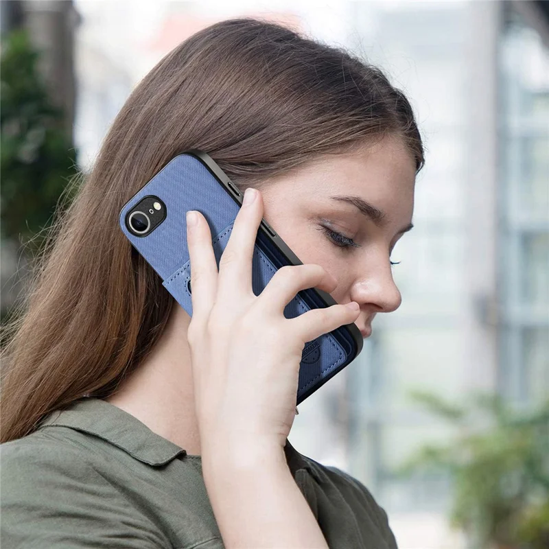 Phone Case For iPhone 17e  /  16e Zipper Card Holder Kickstand Jeans Cloth Texture Leather Back Cover - Blue