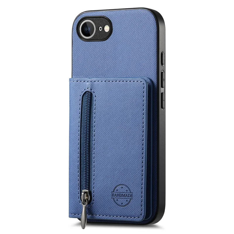 Phone Case For iPhone 17e  /  16e Zipper Card Holder Kickstand Jeans Cloth Texture Leather Back Cover - Blue