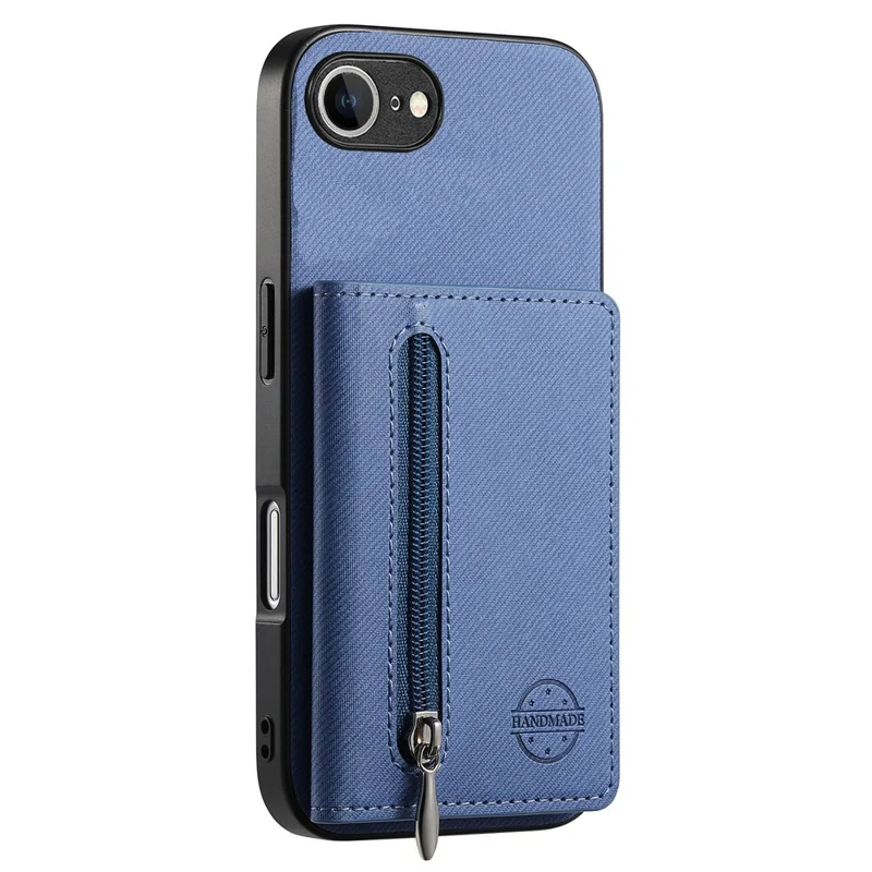 Phone Case For iPhone 17e  /  16e Zipper Card Holder Kickstand Jeans Cloth Texture Leather Back Cover - Blue