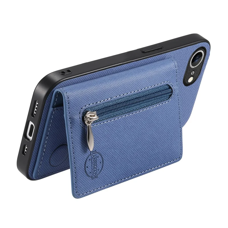 Phone Case For iPhone 17e  /  16e Zipper Card Holder Kickstand Jeans Cloth Texture Leather Back Cover - Blue