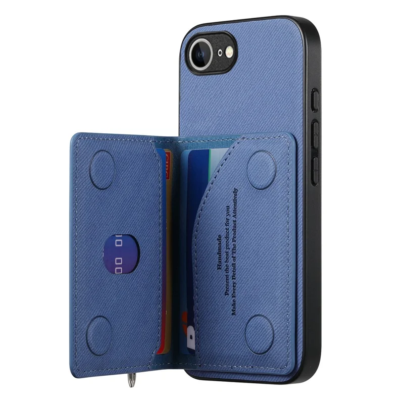 Phone Case For iPhone 17e  /  16e Zipper Card Holder Kickstand Jeans Cloth Texture Leather Back Cover - Blue