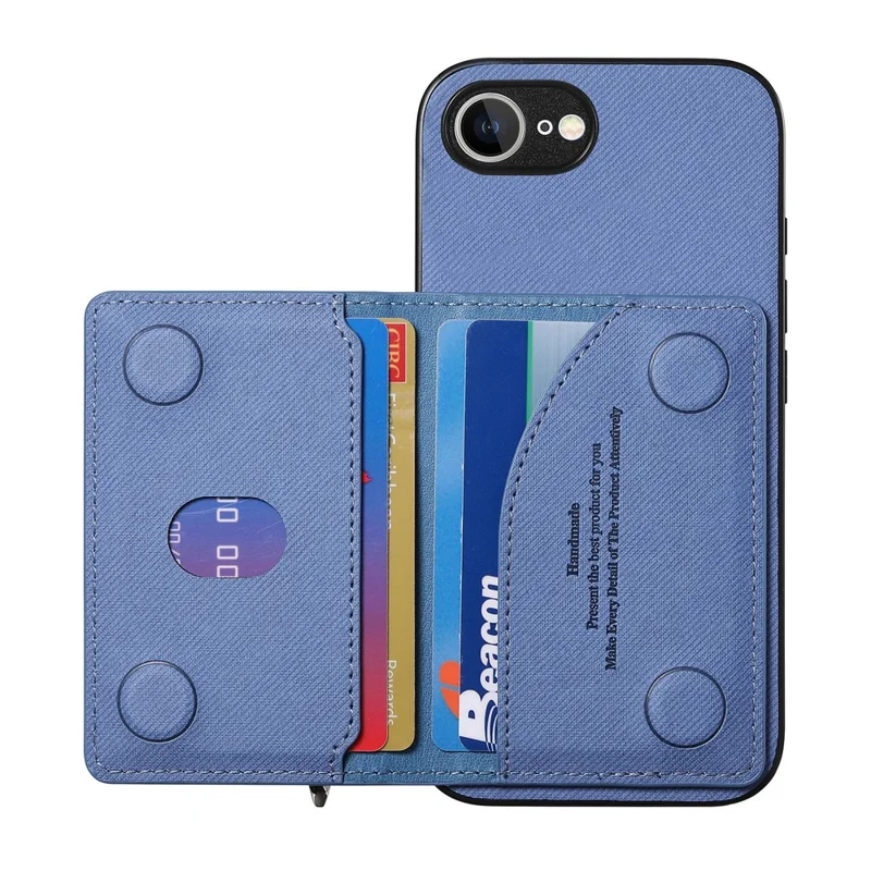 Phone Case For iPhone 17e  /  16e Zipper Card Holder Kickstand Jeans Cloth Texture Leather Back Cover - Blue