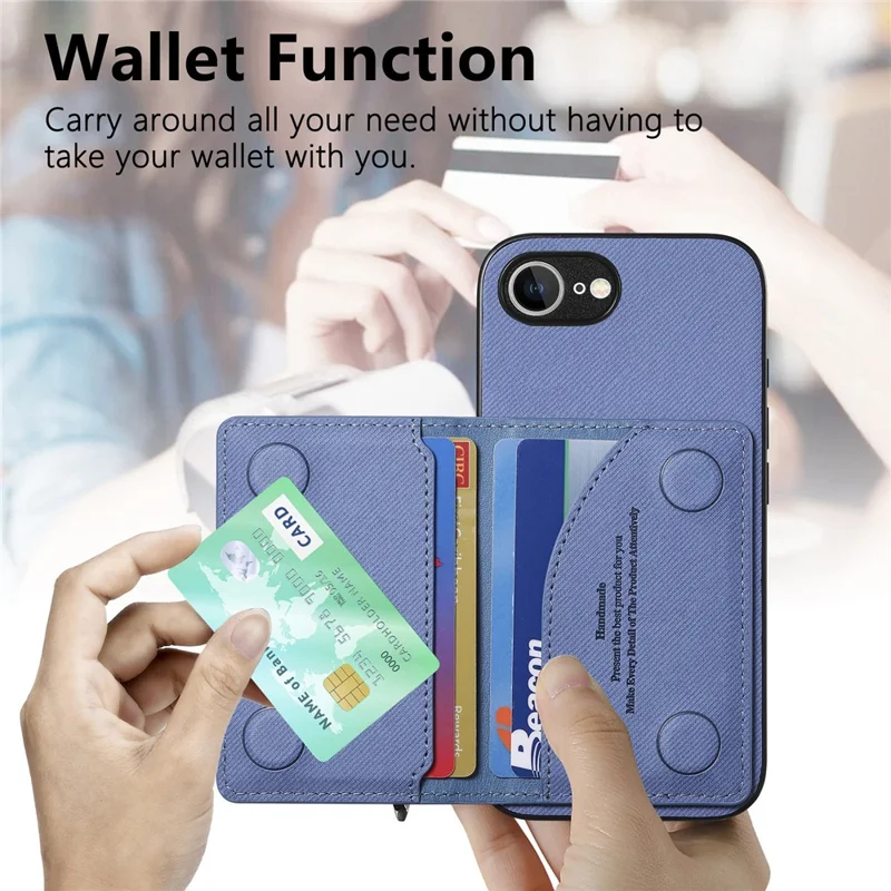 Phone Case For iPhone 17e  /  16e Zipper Card Holder Kickstand Jeans Cloth Texture Leather Back Cover - Blue