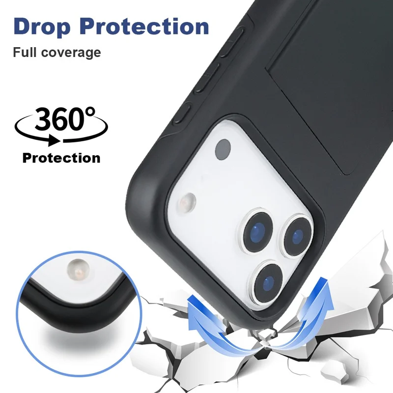 Großhandelskauf für iPhone 17 Pro Max Hülle Flip Kartenhalter Ständer Kontrastfarbe TPU + PC stoßfestes Handycover - Schwarz