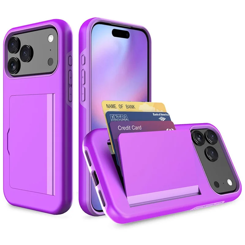 Bulk Purchasing for iPhone 17 Pro Max Case Flip Card Holder Kickstand Contrast Color TPU + PC Shockproof Phone Cover - Purple