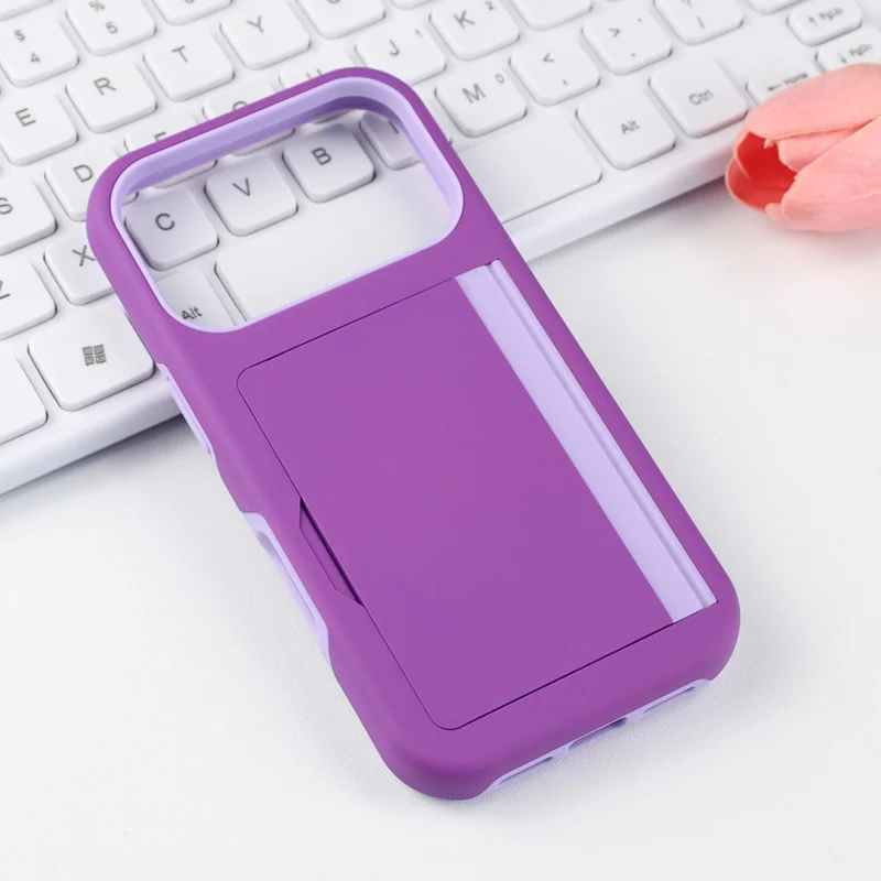 Bulk Purchasing for iPhone 17 Pro Max Case Flip Card Holder Kickstand Contrast Color TPU + PC Shockproof Phone Cover - Purple