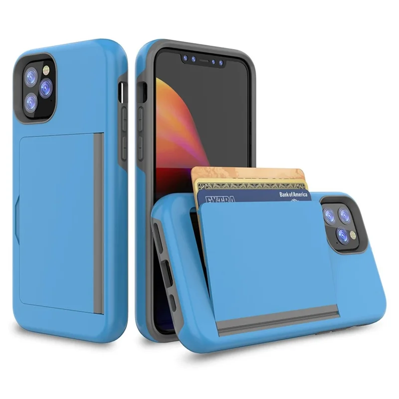 Großhandelskauf für iPhone 16 Pro Hülle Flip Kartenhalter Ständer Kontrastfarbe TPU + PC Stoßfestes Handycover - Himmelblau