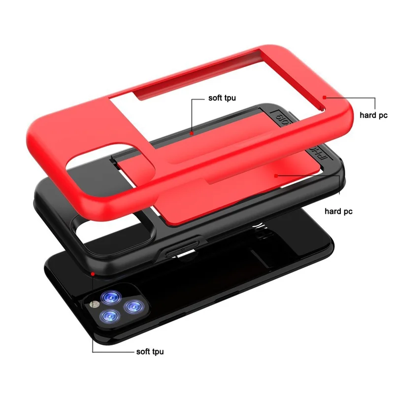 Compra em Volume para Capa iPhone 15 Pro Max com Suporte para Cartões, Capa com Suporte Basculante, TPU + PC à Prova de Choques, Cor Contraste - Vermelho