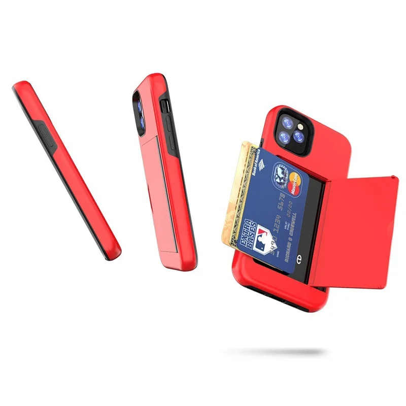 Compra em Volume para Capa iPhone 15 Pro Max com Suporte para Cartões, Capa com Suporte Basculante, TPU + PC à Prova de Choques, Cor Contraste - Vermelho