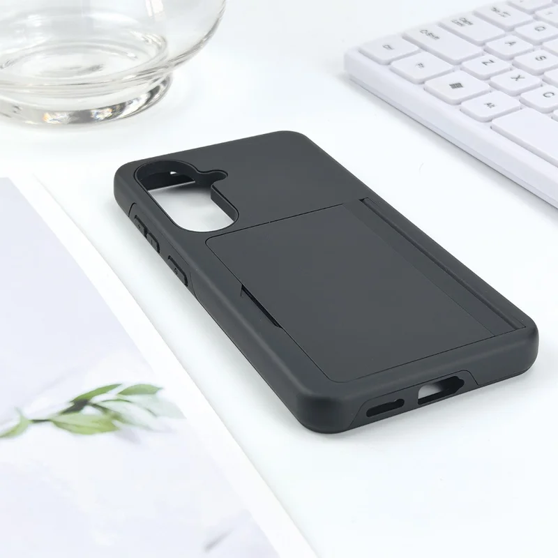 Bulk Purchasing for Samsung Galaxy S25+ Case Flip Card Holder Kickstand Contrast Color TPU + PC Shockproof Phone Cover - Black
