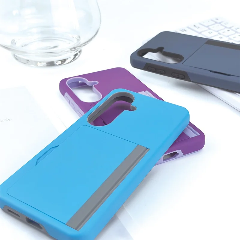 Bulk Purchasing for Samsung Galaxy S25+ Case Flip Card Holder Kickstand Contrast Color TPU + PC Shockproof Phone Cover - Black