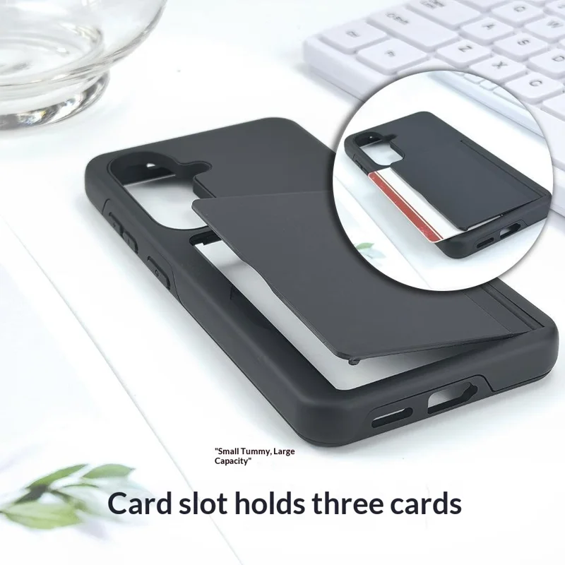 Bulk Purchasing for Samsung Galaxy S25+ Case Flip Card Holder Kickstand Contrast Color TPU + PC Shockproof Phone Cover - Black