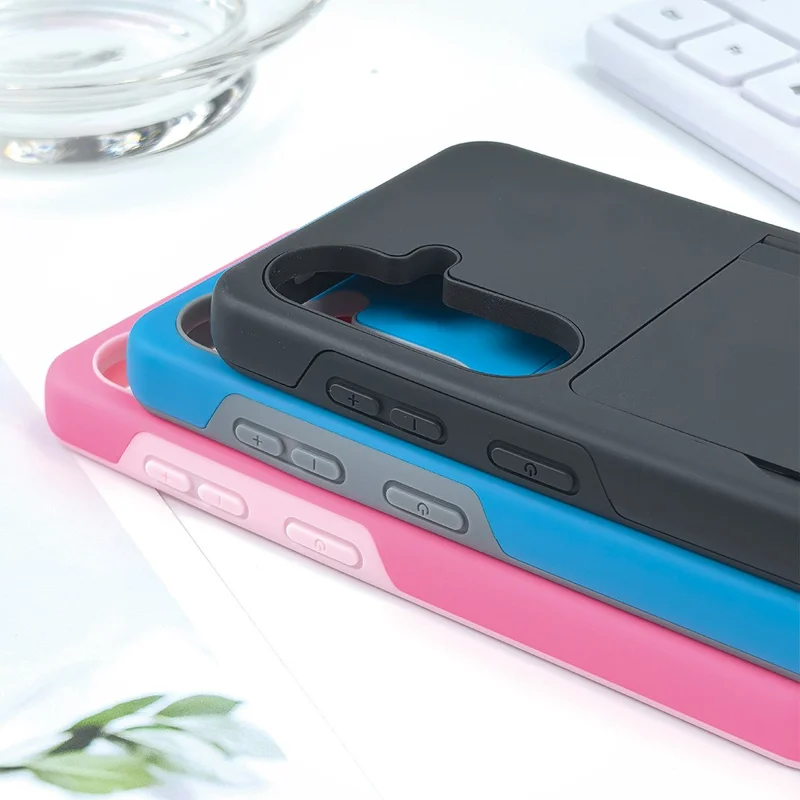 Bulk Purchasing for Samsung Galaxy S25+ Case Flip Card Holder Kickstand Contrast Color TPU + PC Shockproof Phone Cover - Black