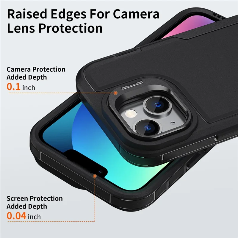 For iPhone 15 Case TPU + PC Hybrid Phone Cover with Alloy Lens Frame Kickstand - Black  /  Black