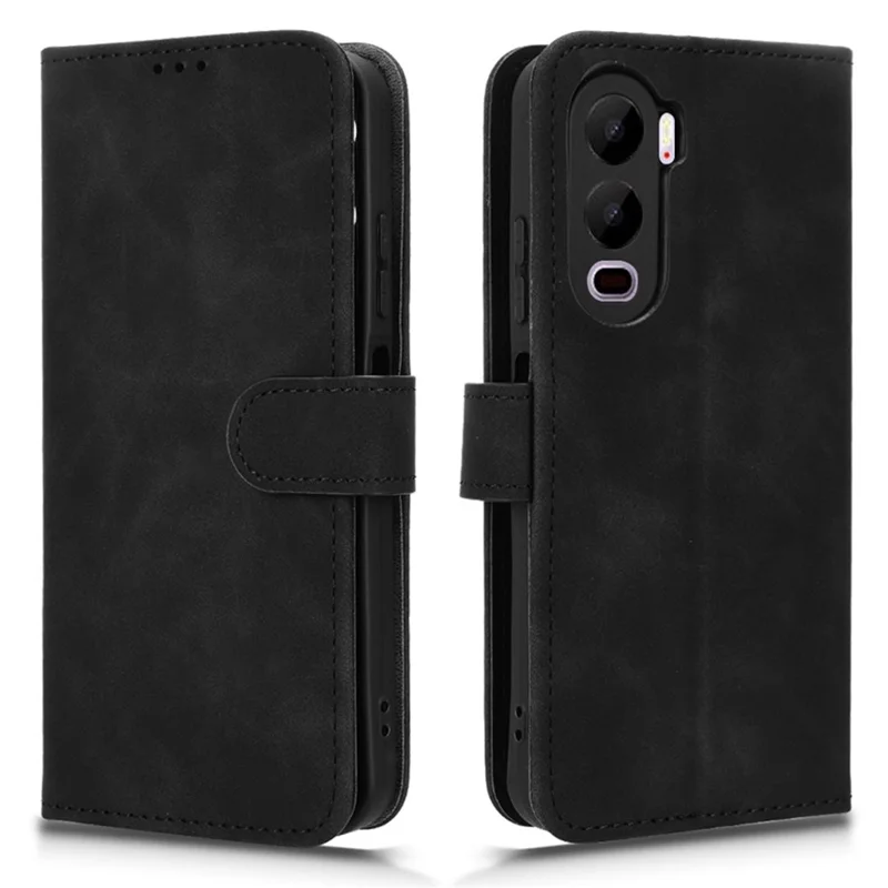 For itel City 200 Leather Case Skin Feel Anti Drop Wallet Stand Flip Phone Cover - Black