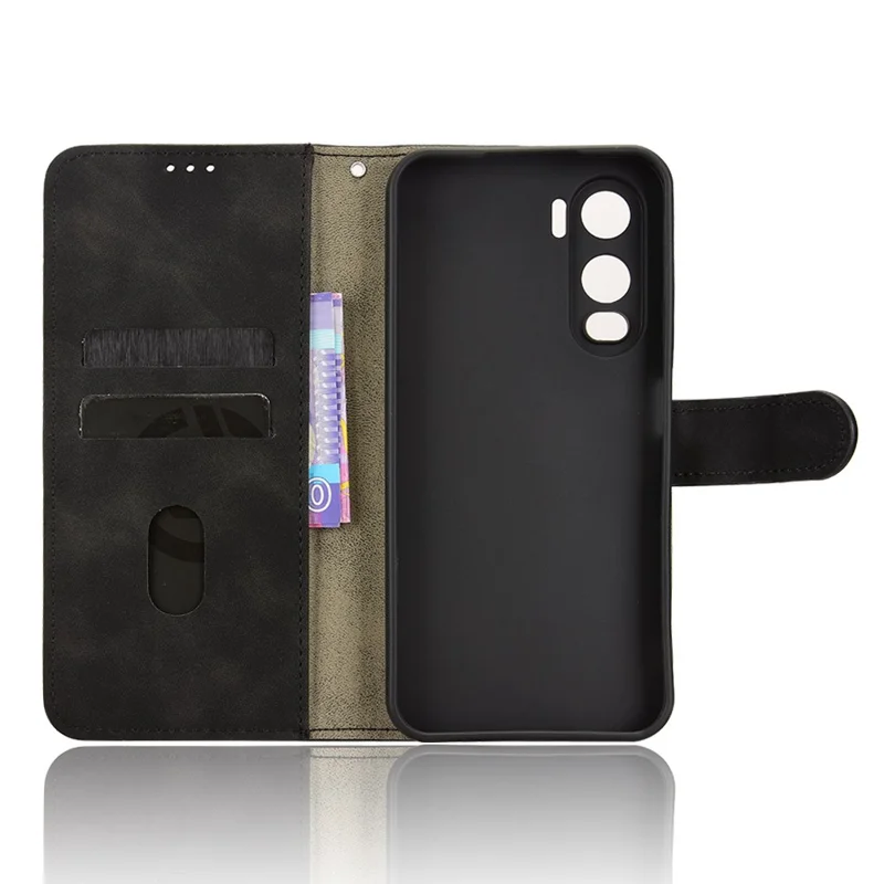 For itel City 200 Leather Case Skin Feel Anti Drop Wallet Stand Flip Phone Cover - Black