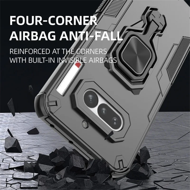 Für Nothing Phone (4a) Hülle Drehbarer Ringständer PC + TPU Stoßfester Handy-Schutz - Schwarz