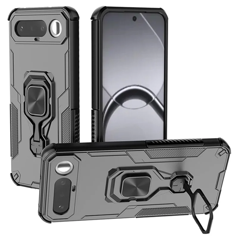 For Realme 16 5G Case Rotatable Ring Kickstand PC + TPU Shockproof Phone Cover - Black