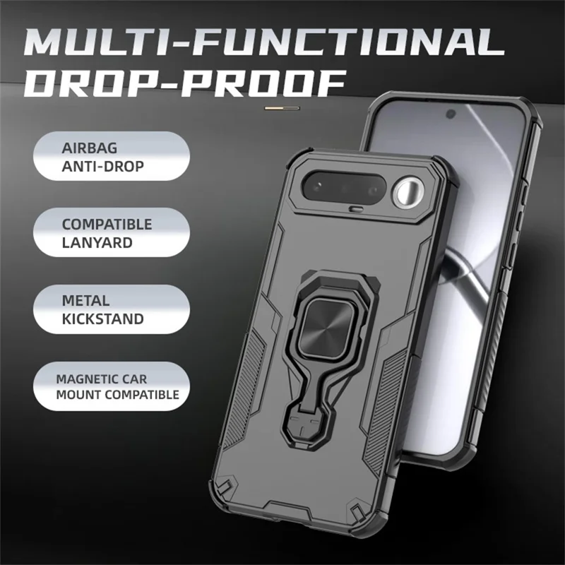 For Realme 16 5G Case Rotatable Ring Kickstand PC + TPU Shockproof Phone Cover - Black