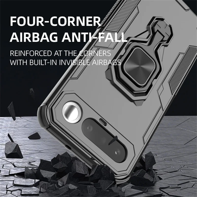 For Realme 16 5G Case Rotatable Ring Kickstand PC + TPU Shockproof Phone Cover - Black