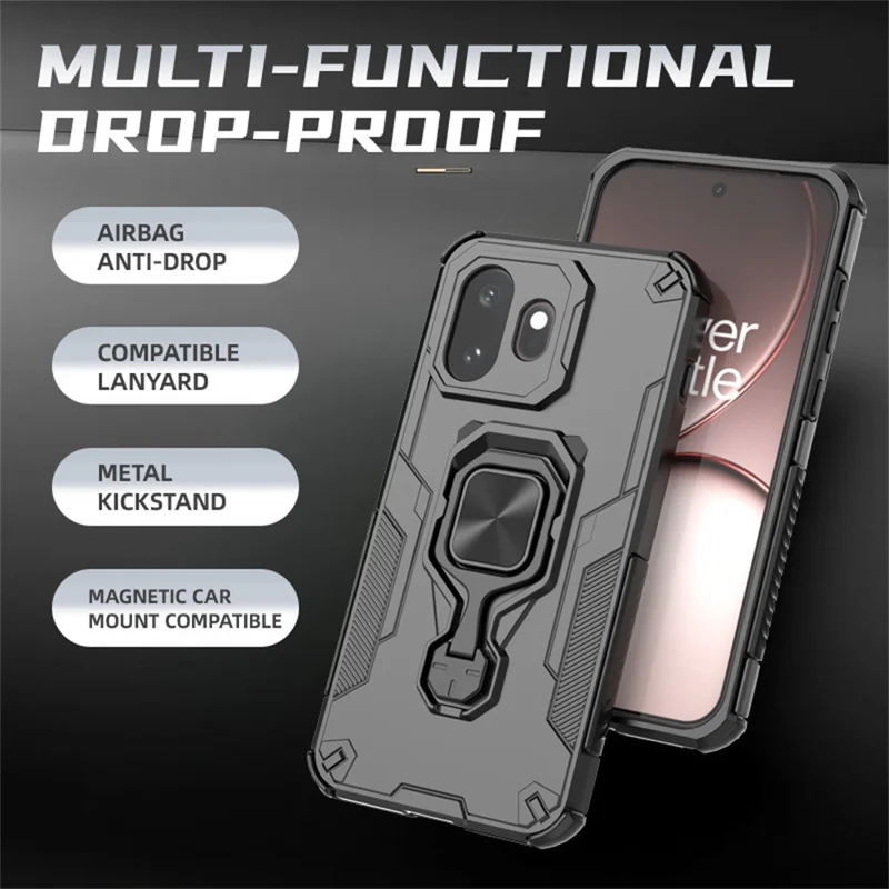 Capa para OnePlus 15T 5G com Suporte de Anel Rotativo, Capa à Prova de Choques em PC + TPU - Preto