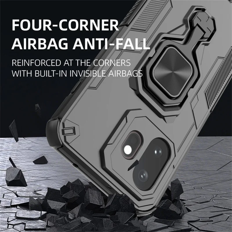 Capa para OnePlus 15T 5G com Suporte de Anel Rotativo, Capa à Prova de Choques em PC + TPU - Preto