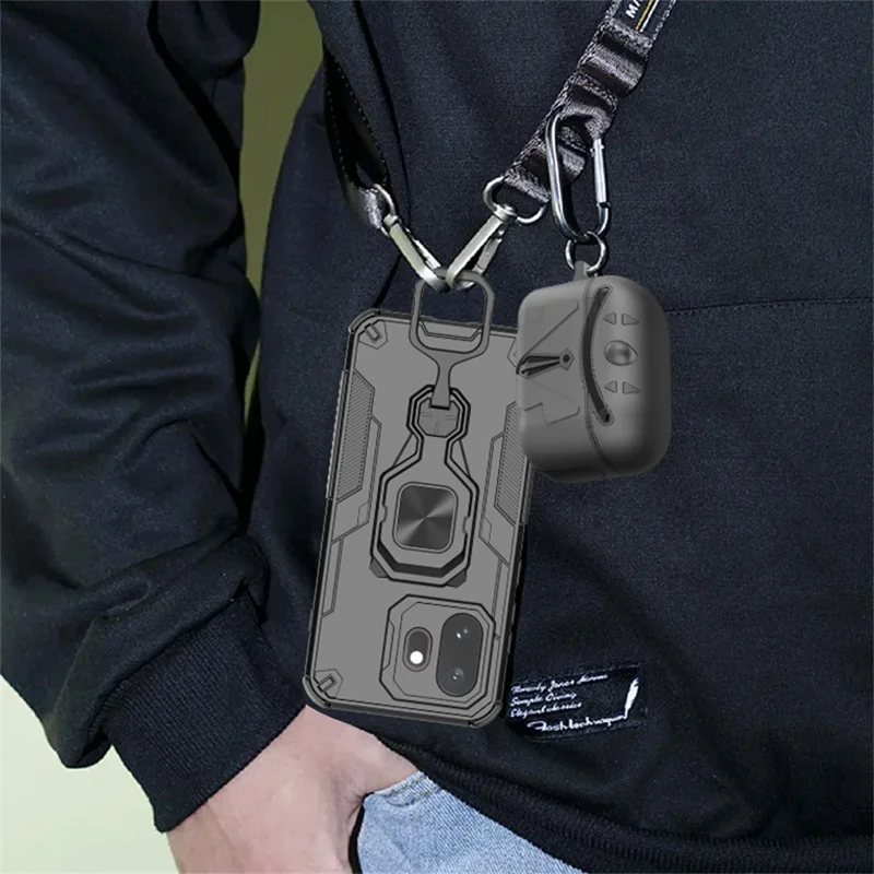 Capa para OnePlus 15T 5G com Suporte de Anel Rotativo, Capa à Prova de Choques em PC + TPU - Preto