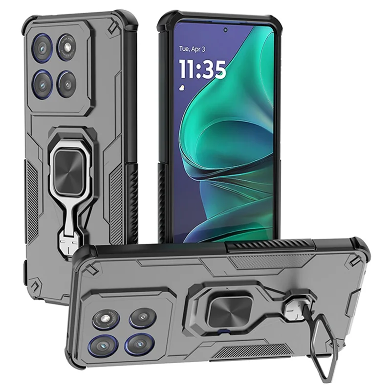 Bulk Purchasing For Motorola Edge 60 Stylus 5G Case Rotatable Ring Kickstand PC + TPU Shockproof Phone Cover - Black