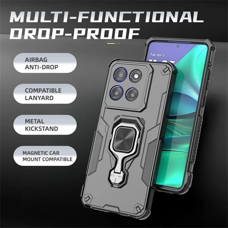 Bulk Purchasing For Motorola Edge 60 Stylus 5G Case Rotatable Ring Kickstand PC + TPU Shockproof Phone Cover - Black