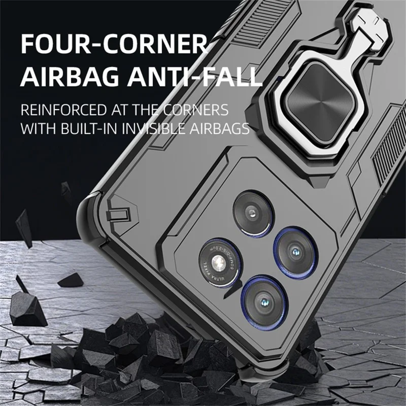Bulk Purchasing For Motorola Edge 60 Stylus 5G Case Rotatable Ring Kickstand PC + TPU Shockproof Phone Cover - Black