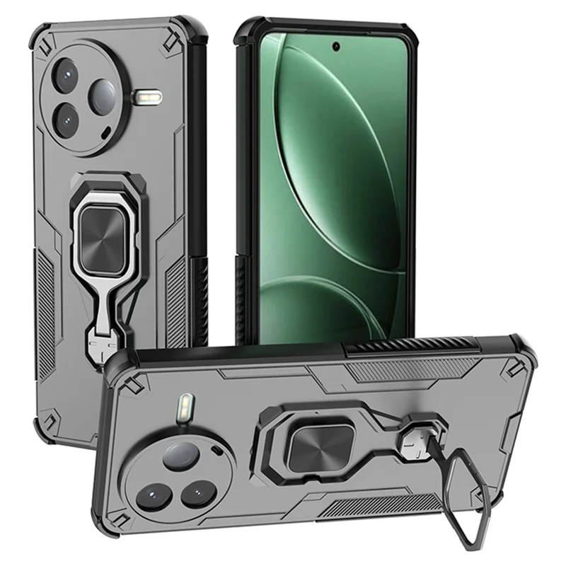Bulk Purchasing For Xiaomi Redmi K80 5G  /  Poco F7 Pro 5G Case Rotatable Ring Kickstand PC + TPU Shockproof Phone Cover - Black