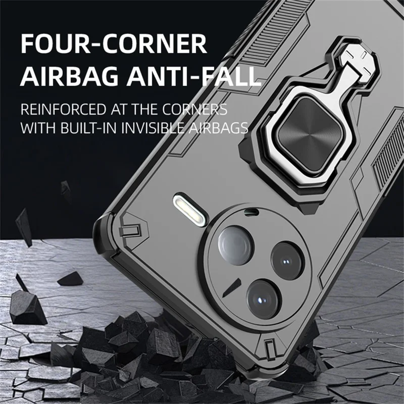 Bulk Purchasing For Xiaomi Redmi K80 5G  /  Poco F7 Pro 5G Case Rotatable Ring Kickstand PC + TPU Shockproof Phone Cover - Black