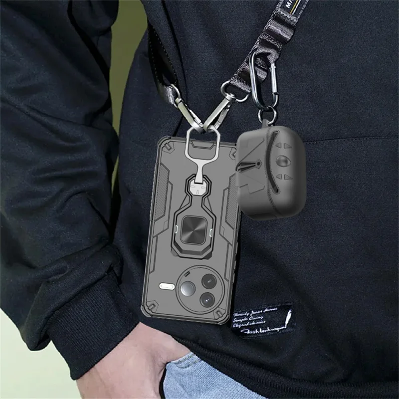 Bulk Purchasing For Xiaomi Redmi K80 5G  /  Poco F7 Pro 5G Case Rotatable Ring Kickstand PC + TPU Shockproof Phone Cover - Black