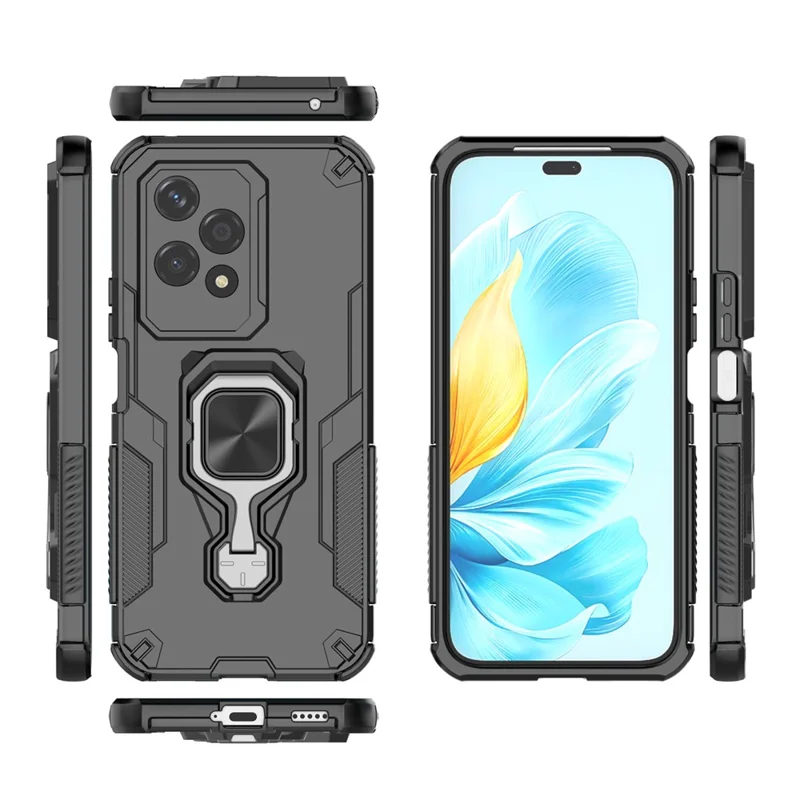 Оптовая покупка для Honor 200 Lite, чехол с поворотным кольцом-стендом, ударопрочный чехол из поликарбоната и термополиуретана — черный