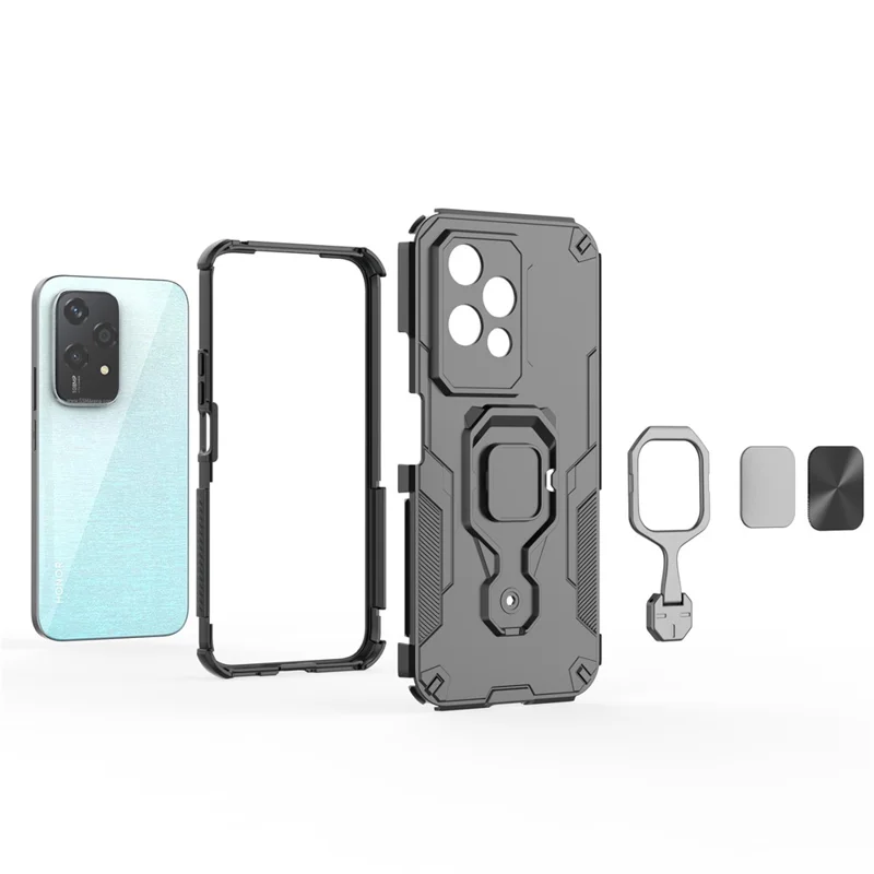 Оптовая покупка для Honor 200 Lite, чехол с поворотным кольцом-стендом, ударопрочный чехол из поликарбоната и термополиуретана — черный