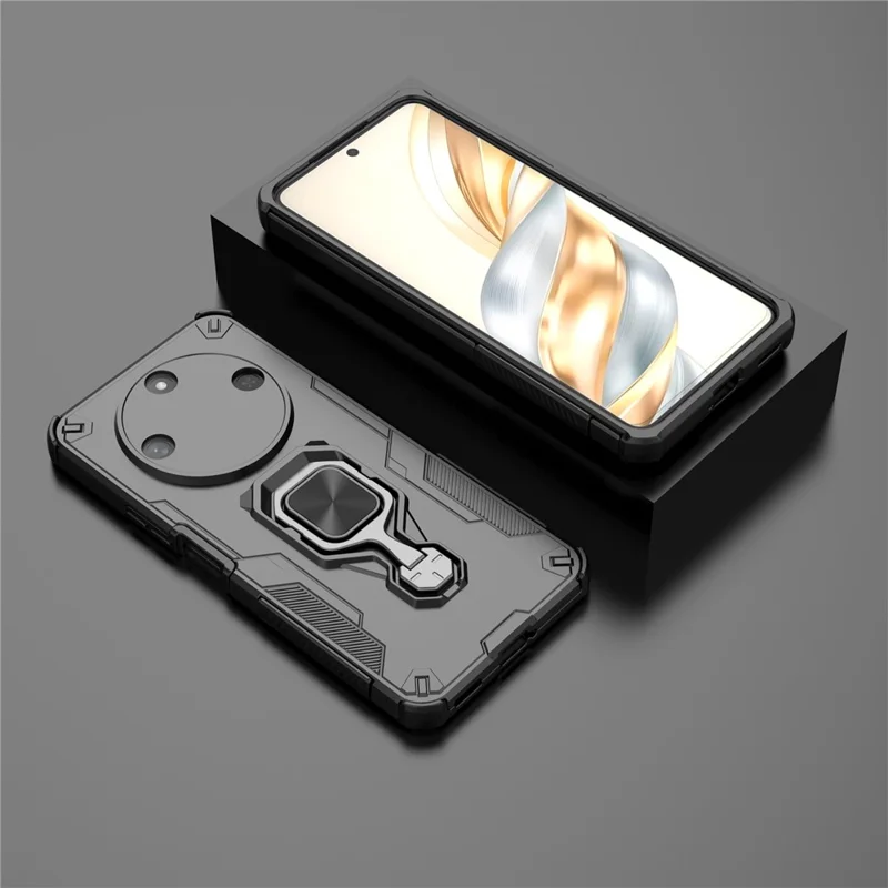 Compra al por mayor para carcasa Honor X60 5G con anillo giratorio y soporte PC + TPU, funda antichoque para teléfono - Negro