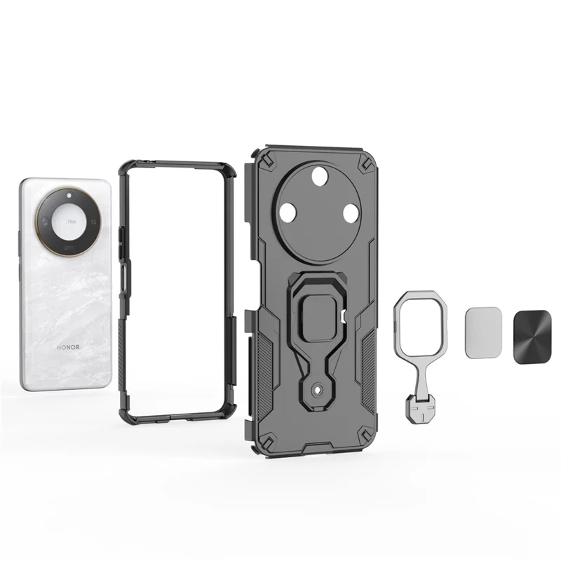 Compra al por mayor para carcasa Honor X60 5G con anillo giratorio y soporte PC + TPU, funda antichoque para teléfono - Negro