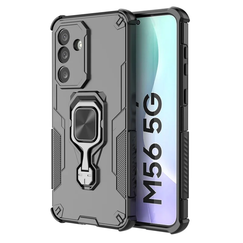 Bulk Purchasing For Samsung Galaxy M56 5G Case Rotatable Ring Kickstand PC + TPU Shockproof Phone Cover - Black