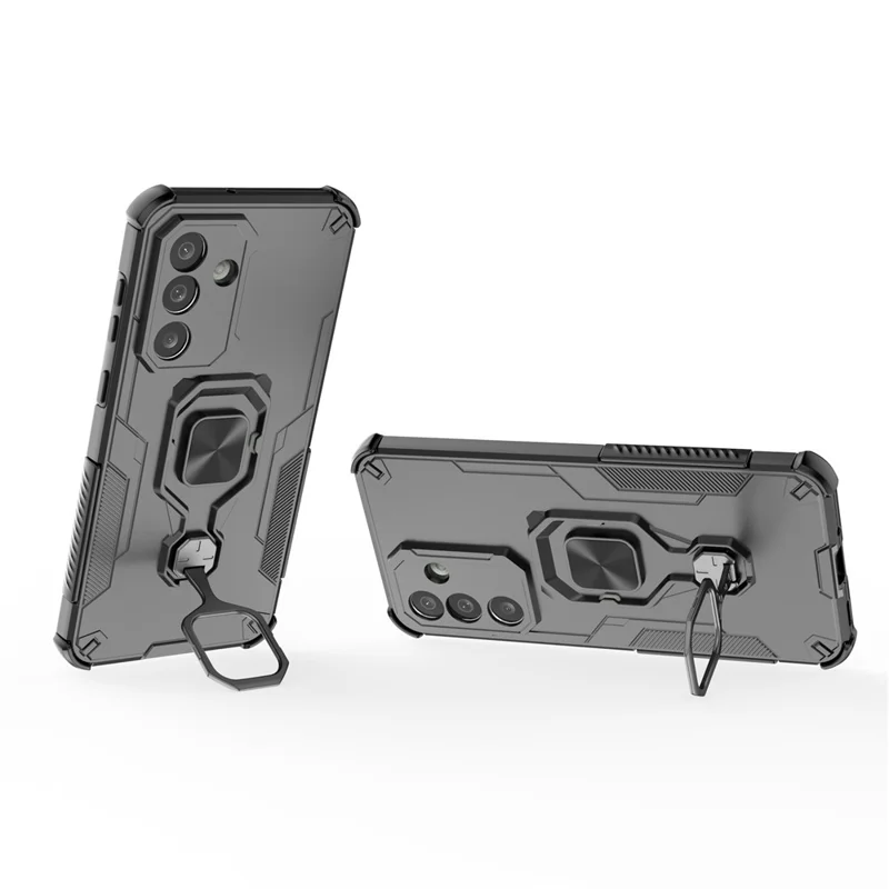 Bulk Purchasing For Samsung Galaxy M56 5G Case Rotatable Ring Kickstand PC + TPU Shockproof Phone Cover - Black