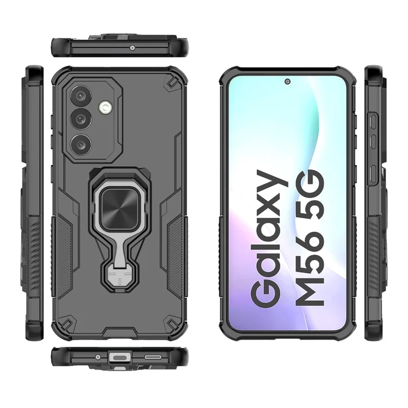 Bulk Purchasing For Samsung Galaxy M56 5G Case Rotatable Ring Kickstand PC + TPU Shockproof Phone Cover - Black