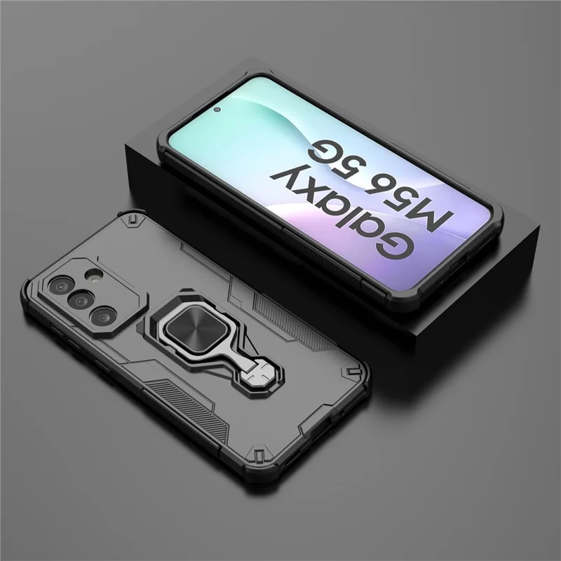 Bulk Purchasing For Samsung Galaxy M56 5G Case Rotatable Ring Kickstand PC + TPU Shockproof Phone Cover - Black