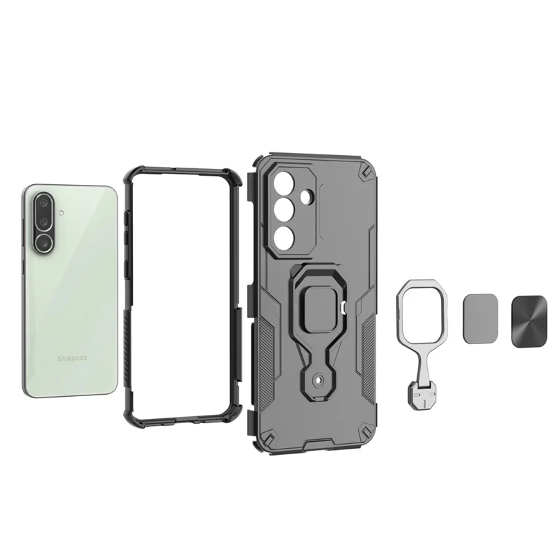 Bulk Purchasing For Samsung Galaxy M56 5G Case Rotatable Ring Kickstand PC + TPU Shockproof Phone Cover - Black