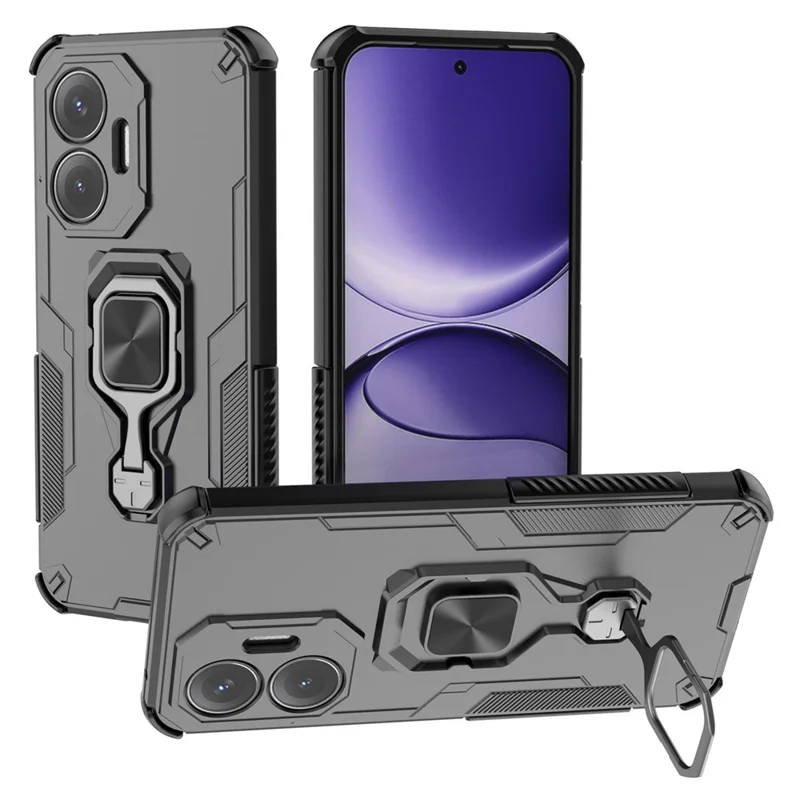 Bulk Purchasing For Xiaomi Redmi Turbo 4 Pro 5G  /  Poco F7 5G Case Rotatable Ring Kickstand PC + TPU Shockproof Phone Cover - Black
