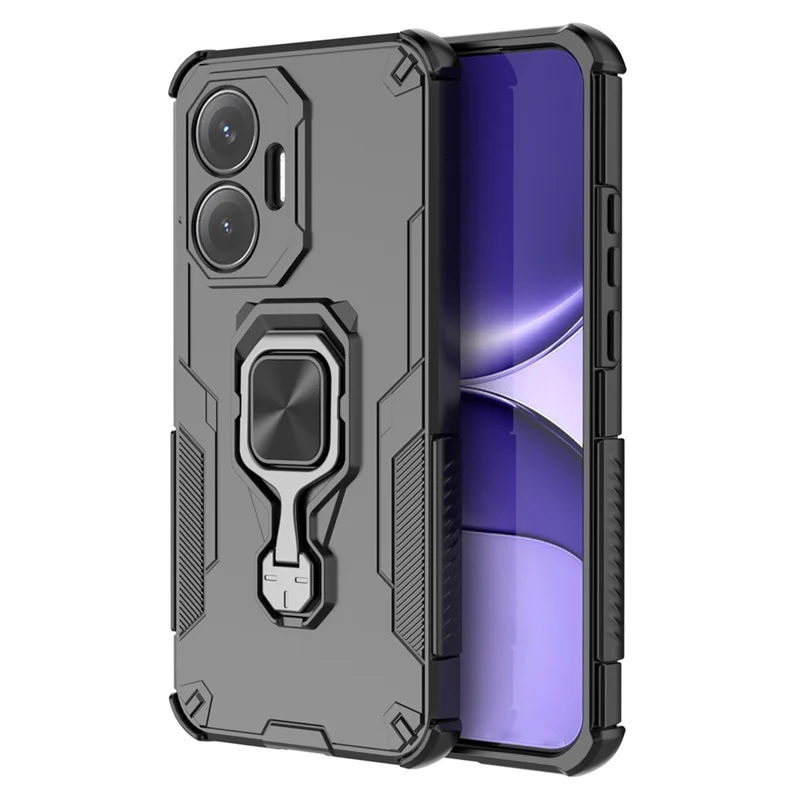 Bulk Purchasing For Xiaomi Redmi Turbo 4 Pro 5G  /  Poco F7 5G Case Rotatable Ring Kickstand PC + TPU Shockproof Phone Cover - Black