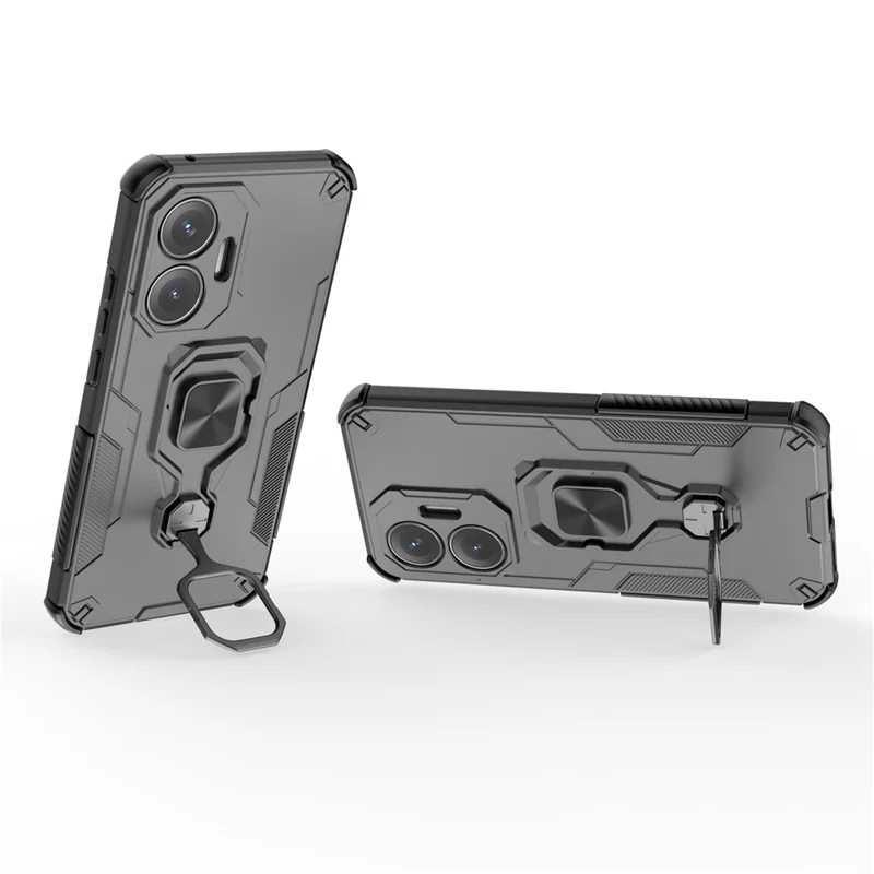 Bulk Purchasing For Xiaomi Redmi Turbo 4 Pro 5G  /  Poco F7 5G Case Rotatable Ring Kickstand PC + TPU Shockproof Phone Cover - Black