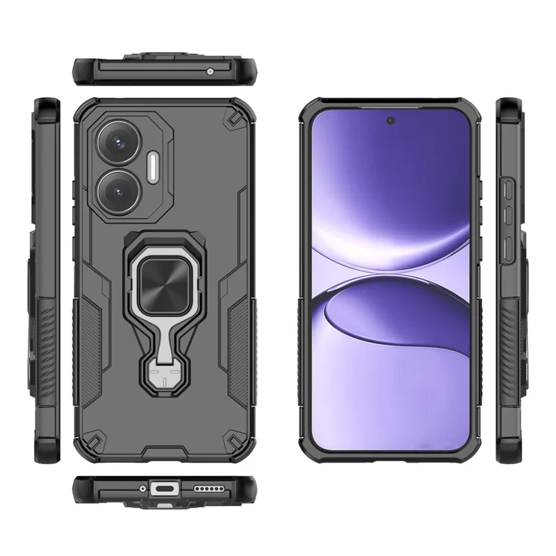 Bulk Purchasing For Xiaomi Redmi Turbo 4 Pro 5G  /  Poco F7 5G Case Rotatable Ring Kickstand PC + TPU Shockproof Phone Cover - Black
