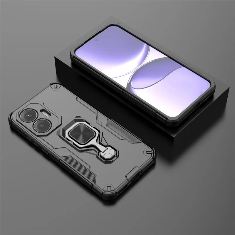 Bulk Purchasing For Xiaomi Redmi Turbo 4 Pro 5G  /  Poco F7 5G Case Rotatable Ring Kickstand PC + TPU Shockproof Phone Cover - Black